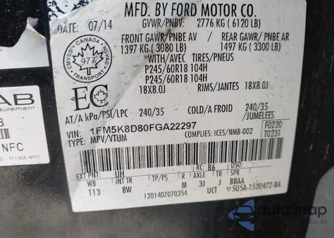 2015 Ford Explorer Xlt from USA, damaged, VIN 1FM5K8D80FGA22297